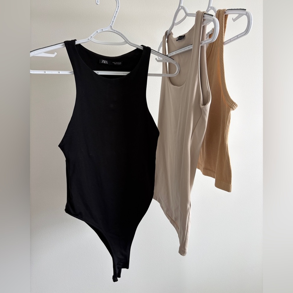 ZARA Black Sleeveless Bodysuit with High Scoop Neck - ALL THREE